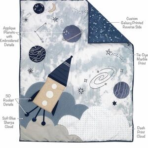 Lambs & Ivy Sky Rocket Galaxy Space Baby Blanket Quilt with Planets & Stars